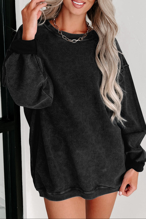  HIDDEN GEMS | Washed Ribbed Pullover Sweatshirt