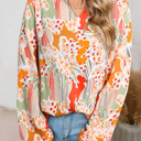  HIDDEN GEMS | Abstract Puff Sleeve V-Neck Blouse