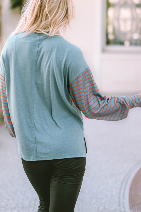 HIDDEN GEMS | Stripe Colorblock Bishop Sleeve Top