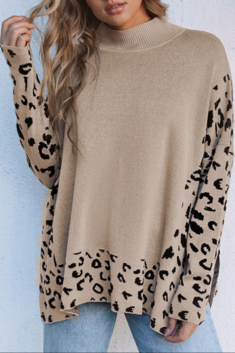 HIDDEN GEMS | Leopard Colorblock Mock Neck Sweater