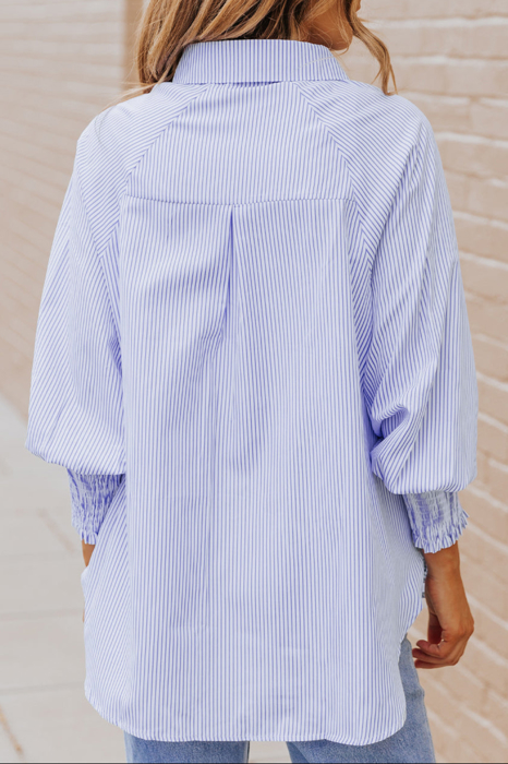 HIDDEN GEMS | Stripe Smocked Cuff Buttoned Shirt