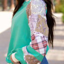  HIDDEN GEMS | Plaid Paisley Patchwork Long Sleeve Top