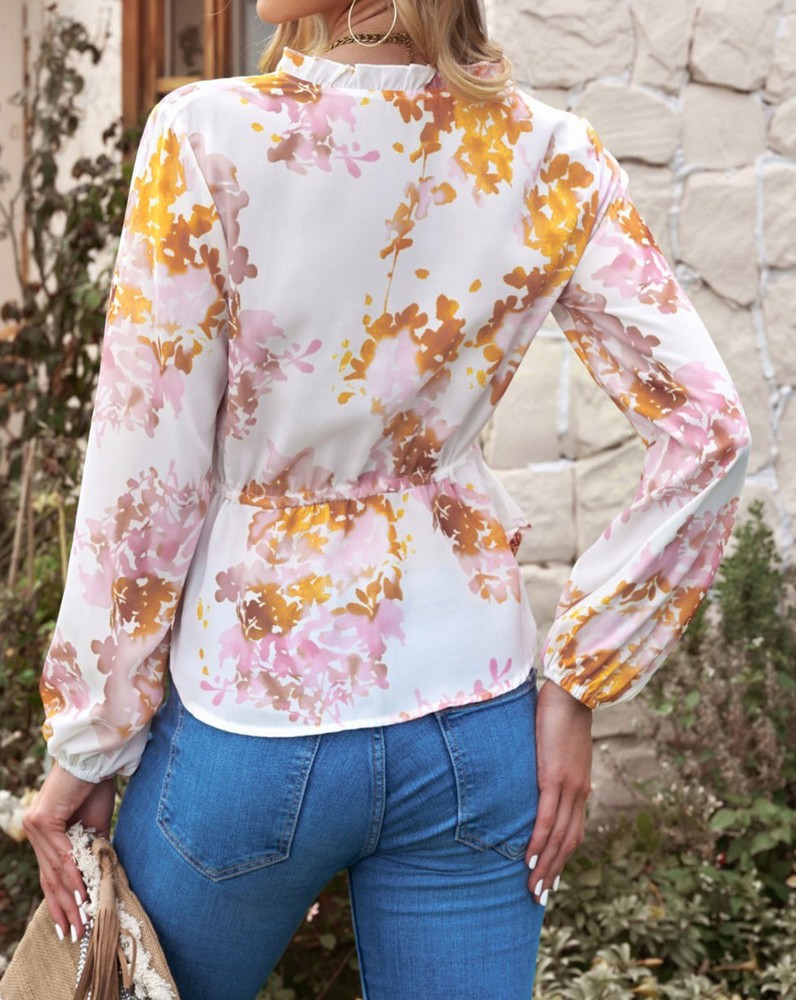 SALE! Floral V Neck Long Sleeve Blouse