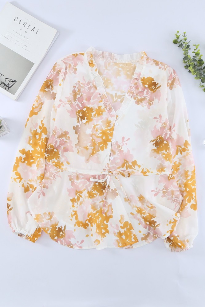 SALE! Floral V Neck Long Sleeve Blouse