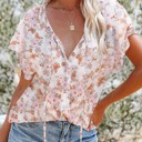  SALE! Floral Buttoned Flutter Sleeve Blouse