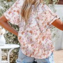  SALE! Floral Buttoned Flutter Sleeve Blouse