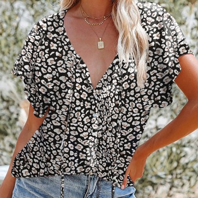 Sale! Floral Buttoned Flutter Sleeve Blouse