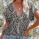  SALE! Floral Buttoned Flutter Sleeve Blouse