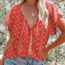  SALE! Floral Buttoned Flutter Sleeve Blouse