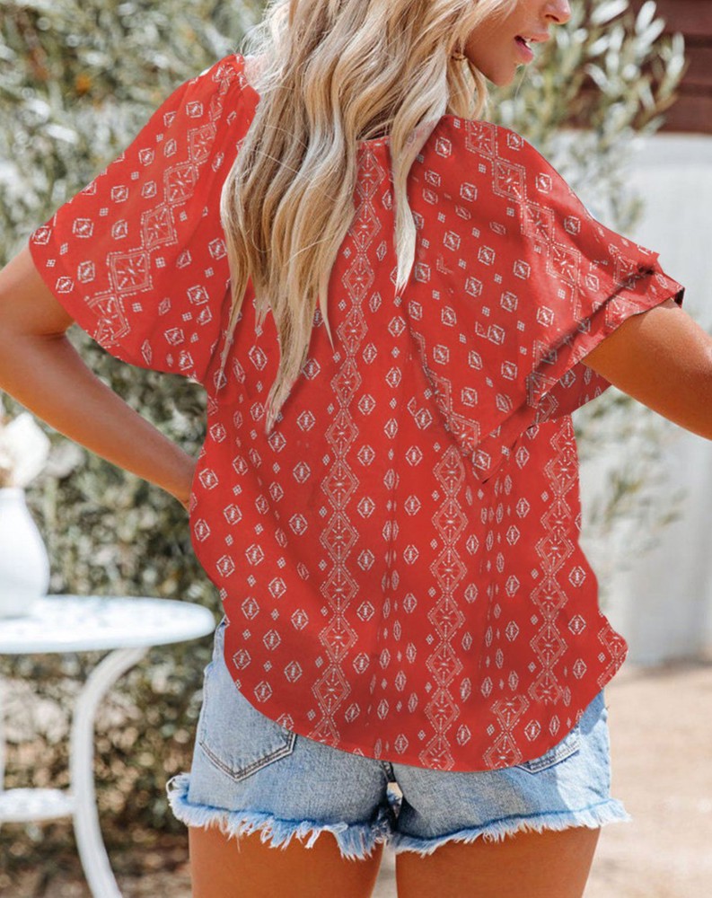 SALE! Floral Buttoned Flutter Sleeve Blouse