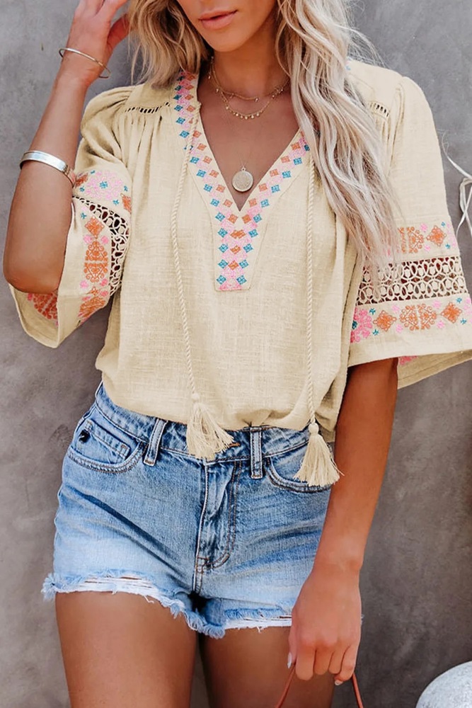 SALE! Embroidered Tassle Top