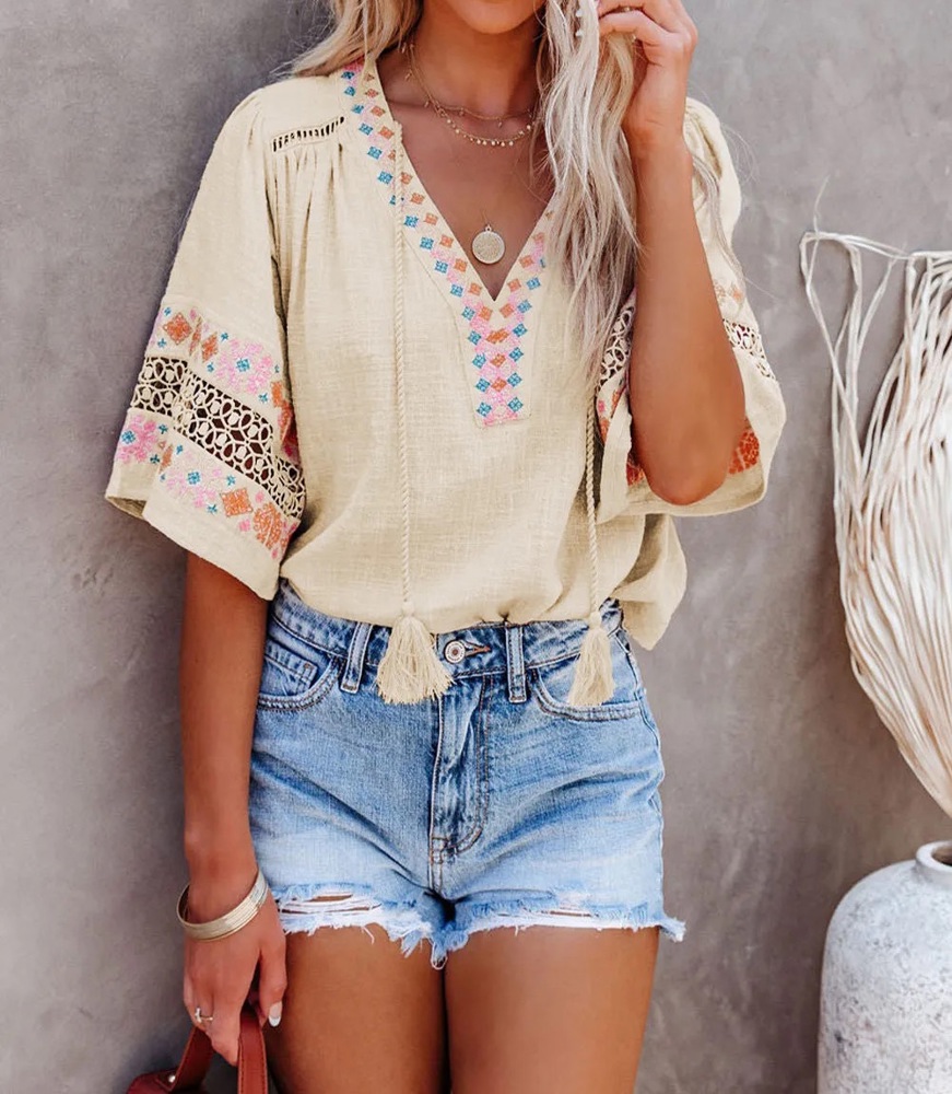 SALE! Embroidered Tassle Top