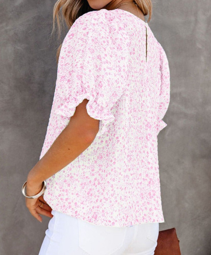 SALE! Floral Smocked Bubble Sleeve Blouse