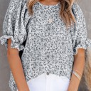  SALE! Floral Smocked Bubble Sleeve Blouse