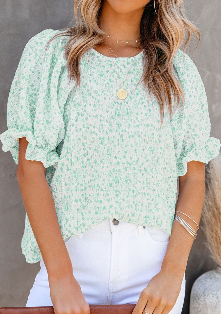 SALE! Floral Smocked Bubble Sleeve Blouse