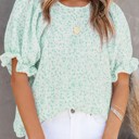  SALE! Floral Smocked Bubble Sleeve Blouse