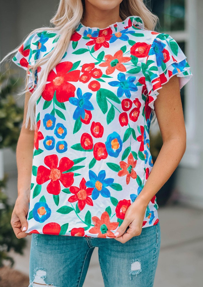 SALE! Painting Flowers Mock Neck Top