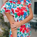  SALE! Painting Flowers Mock Neck Top