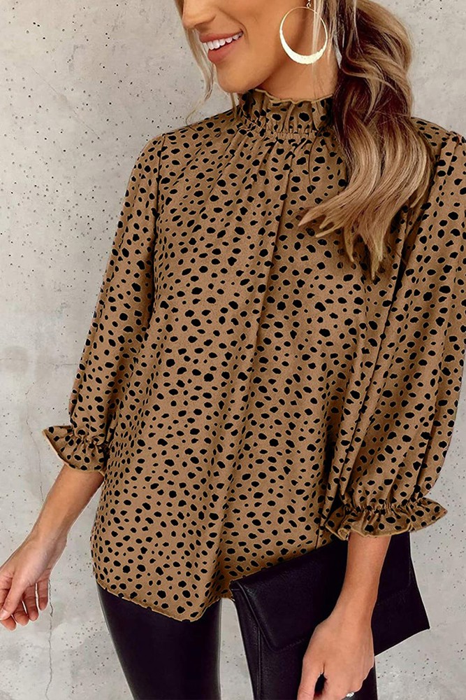 Sale! Ruffled Leopard 3/4 Sleeve Blouse (Size S)