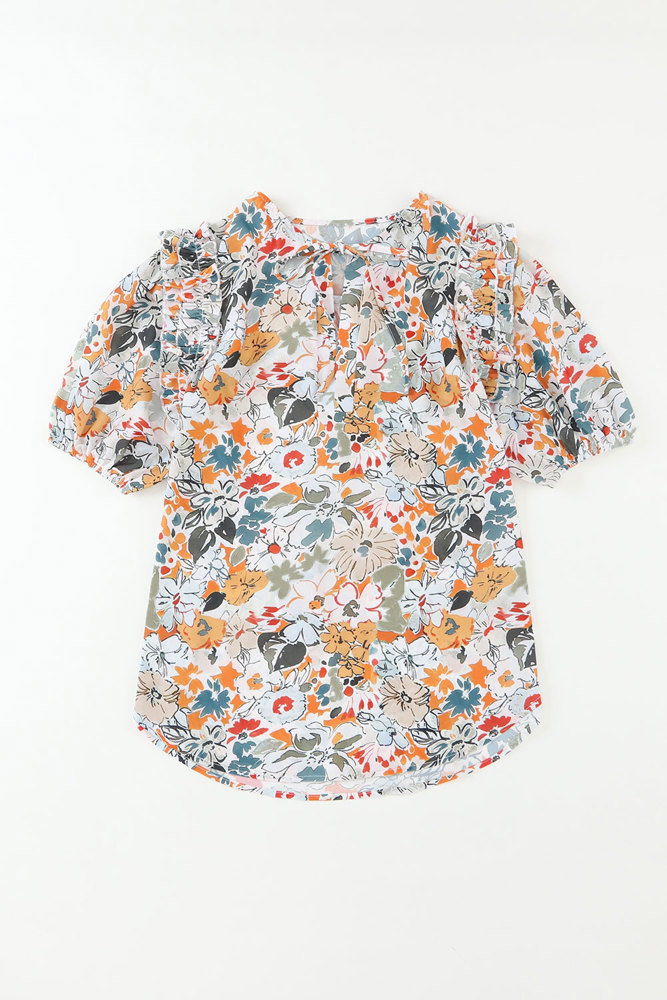 SALE! Multicolor Floral Split V Neck Blouse (Size XL)