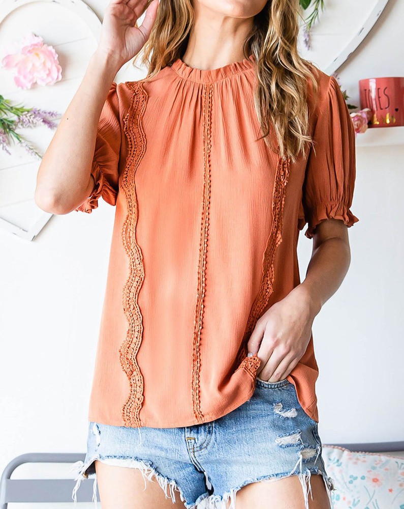 SALE! Crochet Lace Puff Sleeve Top