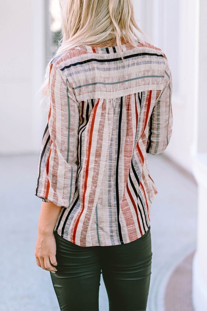 Sale! Multicolor Striped 3/4 Sleeve Blouse