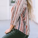  Sale! Multicolor Striped 3/4 Sleeve Blouse