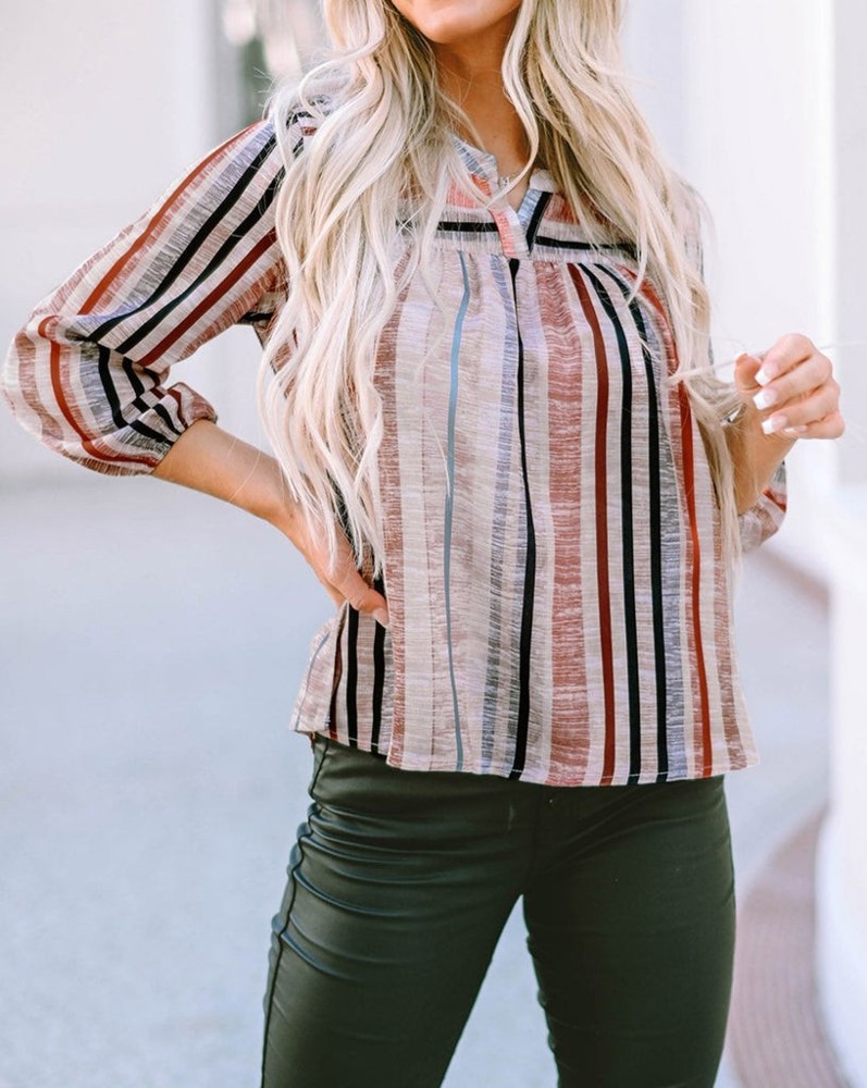 SALE! Multicolor Striped 3/4 Sleeve Blouse