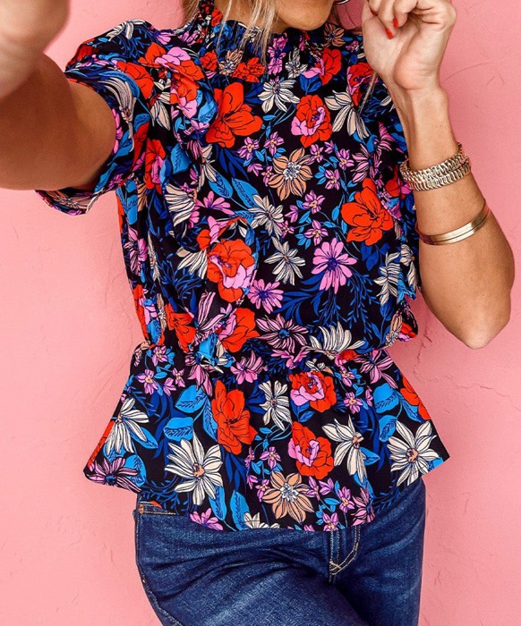 Sale! Floral Mock Neck Blouse