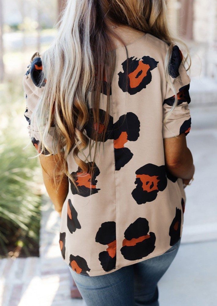 SALE! Leopard Ruched Short Sleeve Blouse