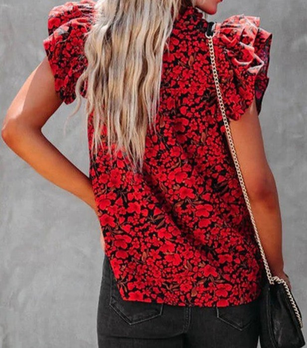 SALE! Floral Ruffle Sleeve V-Neck Top