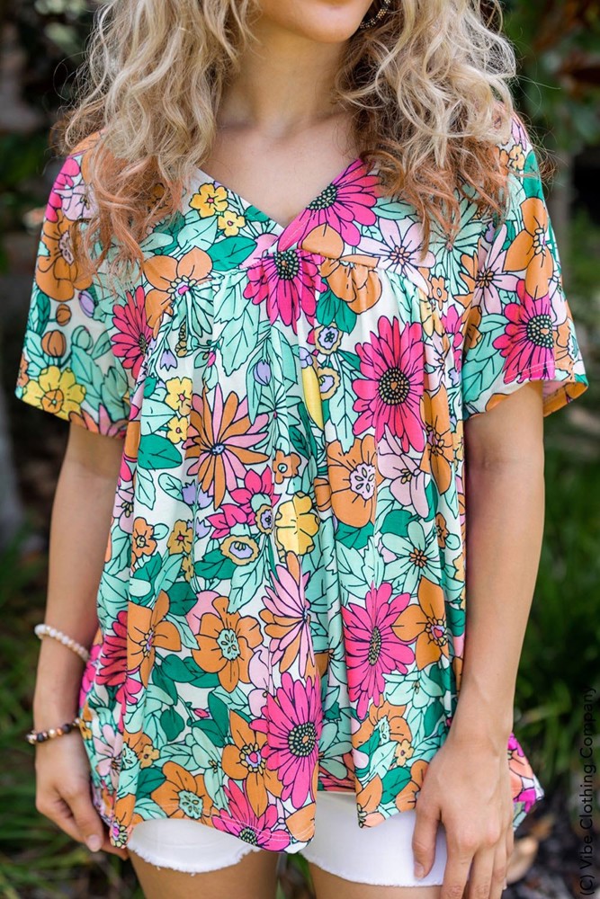 SALE! Floral Print Short Sleeve Blouse