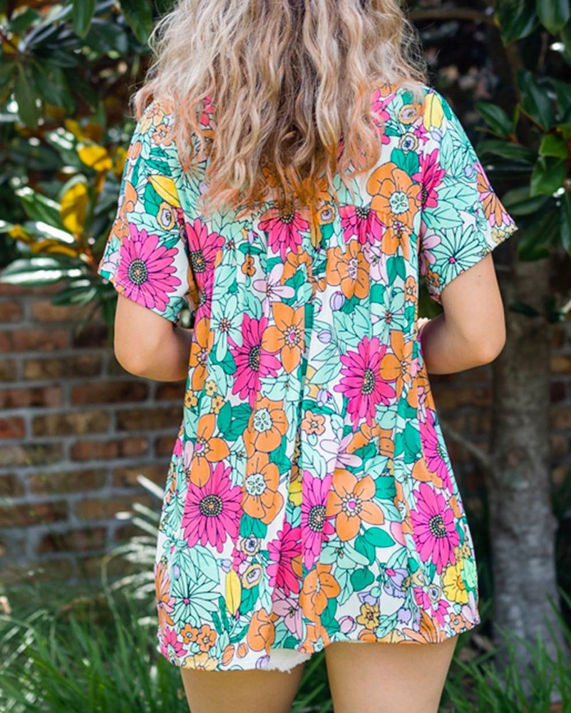 SALE! Floral Print Short Sleeve Blouse