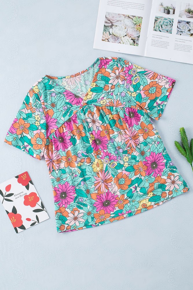 SALE! Floral Print Short Sleeve Blouse