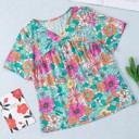  SALE! Floral Print Short Sleeve Blouse