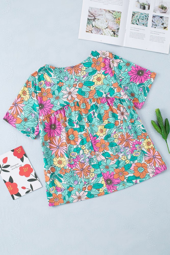 SALE! Floral Print Short Sleeve Blouse