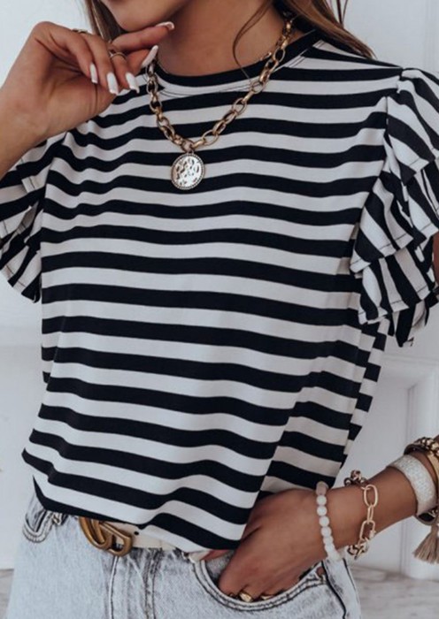 SALE! Stripe Print Ruffled Sleeve Tee