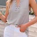  SALE! Notched Neck Eyelet Thermal Knit Tank