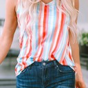  SALE! Stripe Ruffle Strap Tank Top