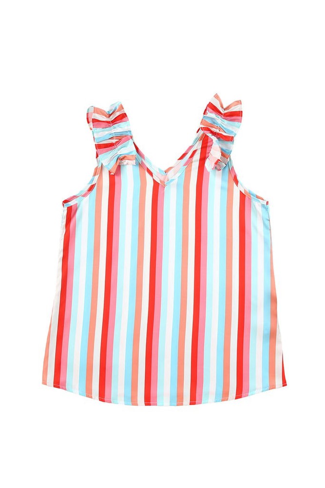 SALE! Stripe Ruffle Strap Tank Top