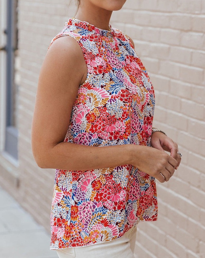 SALE! Floral Frilled Neck Tank Top