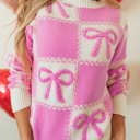 SALE! Bow Colorblock Checker Crewneck Sweater