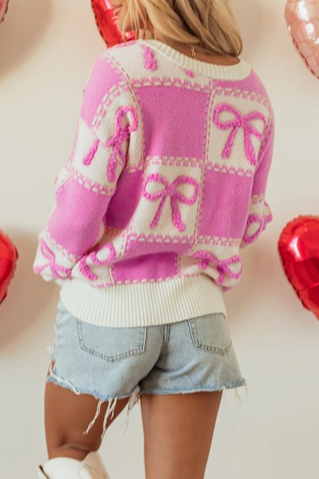 SALE! Bow Colorblock Checker Crewneck Sweater