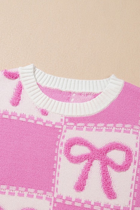 SALE! Bow Colorblock Checker Crewneck Sweater