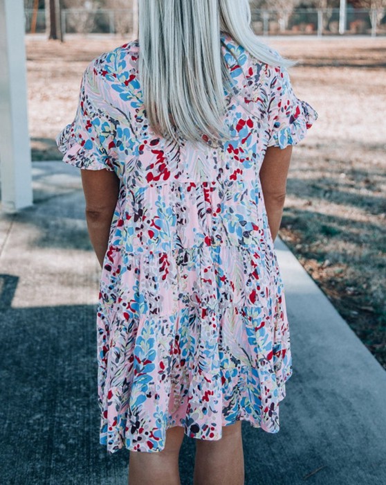 SALE! Floral Short Sleeve Tiered Dress (Size Medium)