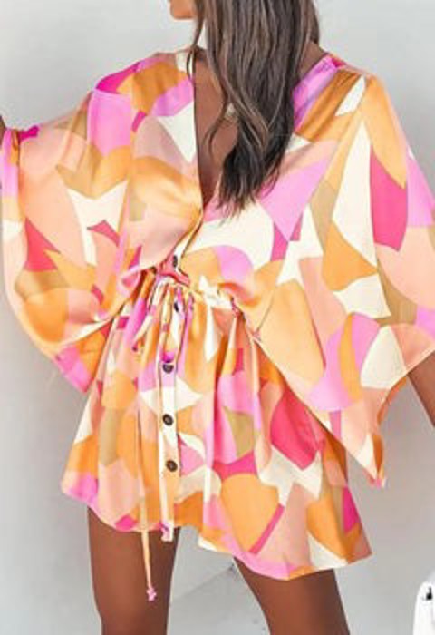 SALE! Printed Buttoned Kimono Sleeve Dress