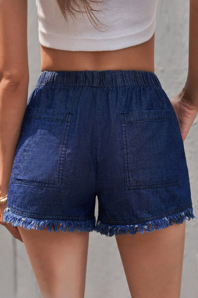 SALE! Denim Frayed Hem Drawstring Shorts