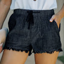  SALE! Denim Frayed Hem Drawstring Shorts