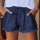  SALE! Denim Frayed Hem Drawstring Shorts