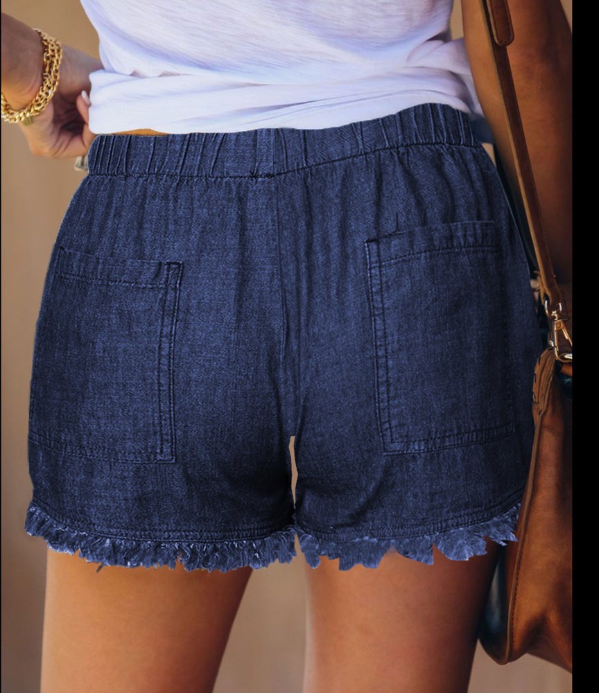 SALE! Denim Frayed Hem Drawstring Shorts